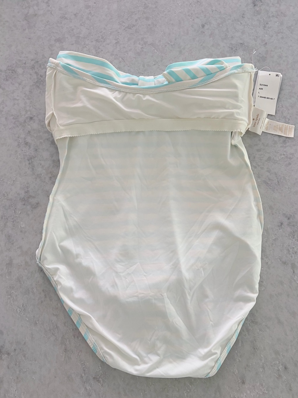 Kate Spade Strapless One Piece Bow Swimsuit - Aqua Stripe / Size L - Picture 4 of 7
